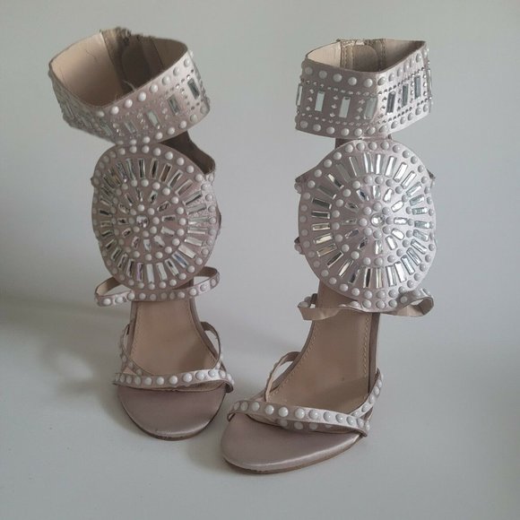 Women Rhinestone Rose Gold Public Desire Gladiator high Heel - Picture 2 of 9